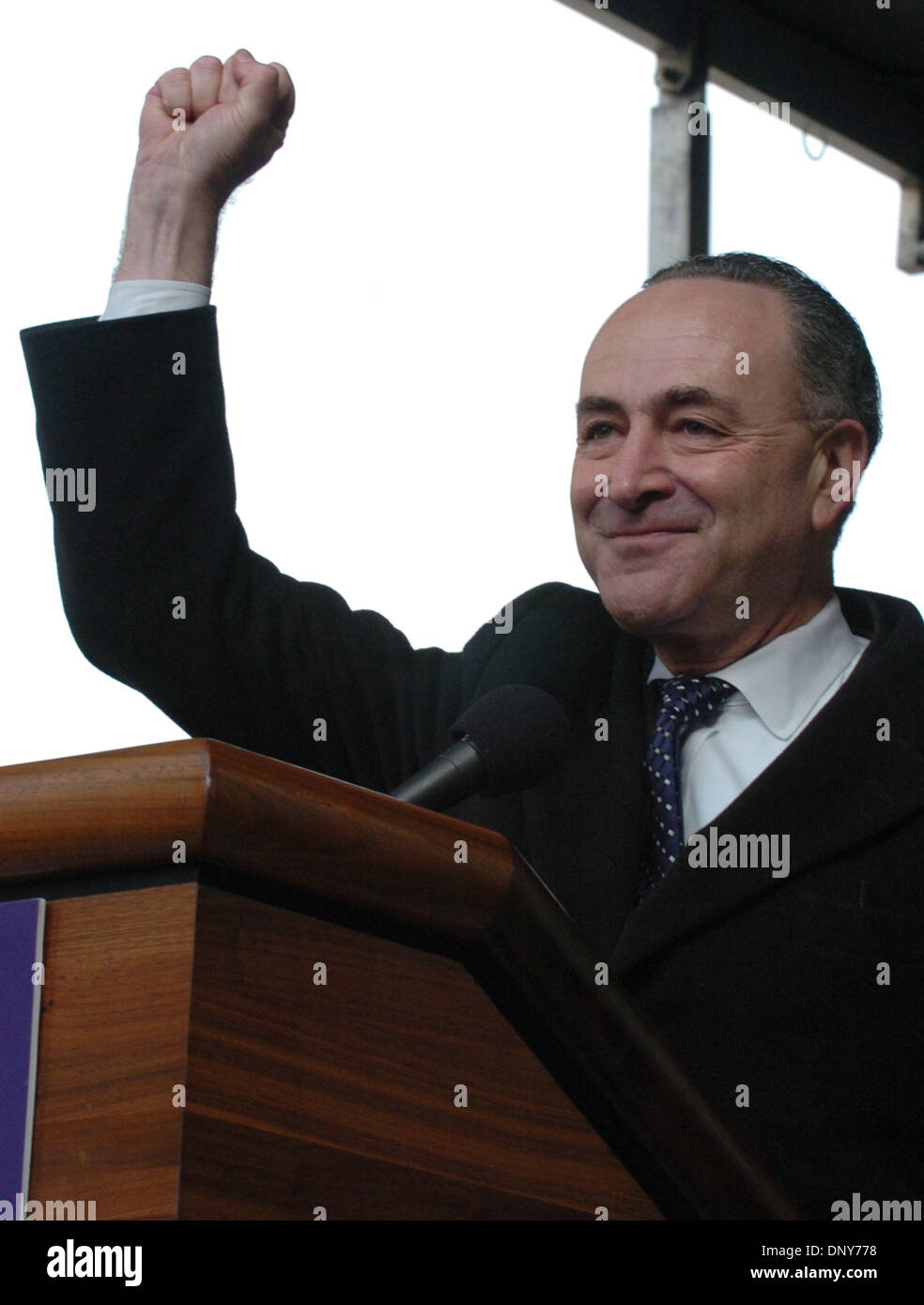 Jan 16, 2006; Manhattan, New York, USA; New York State Senator CHUCK SCHUMER speaks as thousands of members and supporters of 1199 Service Employees International Union (SEIU) honor Dr. Martin Luther King with a march and rally in Harlem demanding justice for home health aides. 30,000 Aides provide care for elderly and sick New Yorkers and make about $7 hour with no health benefits Stock Photo