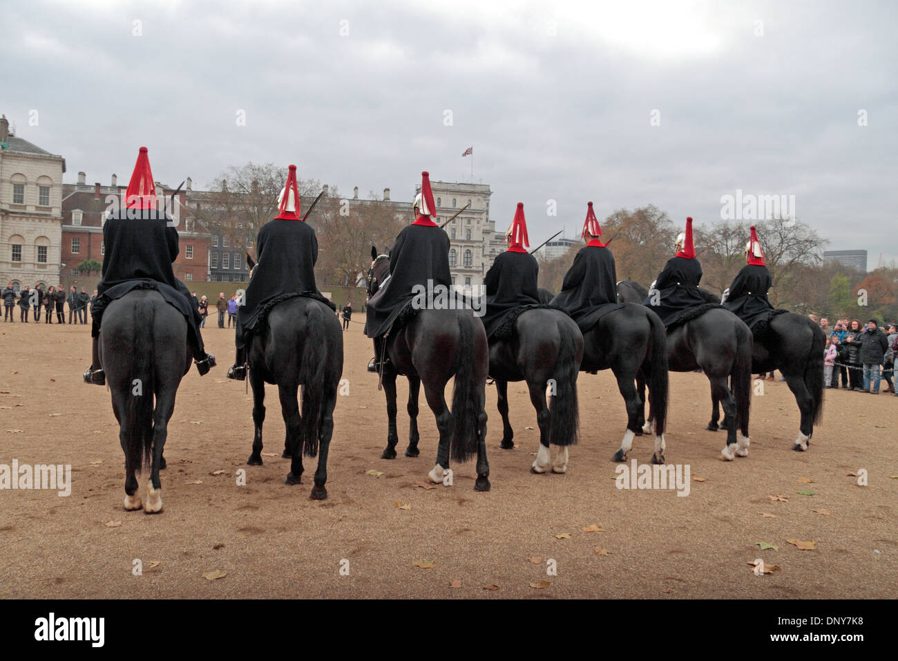 The mounted guards of the Blues and Royals wait for the Changing of the