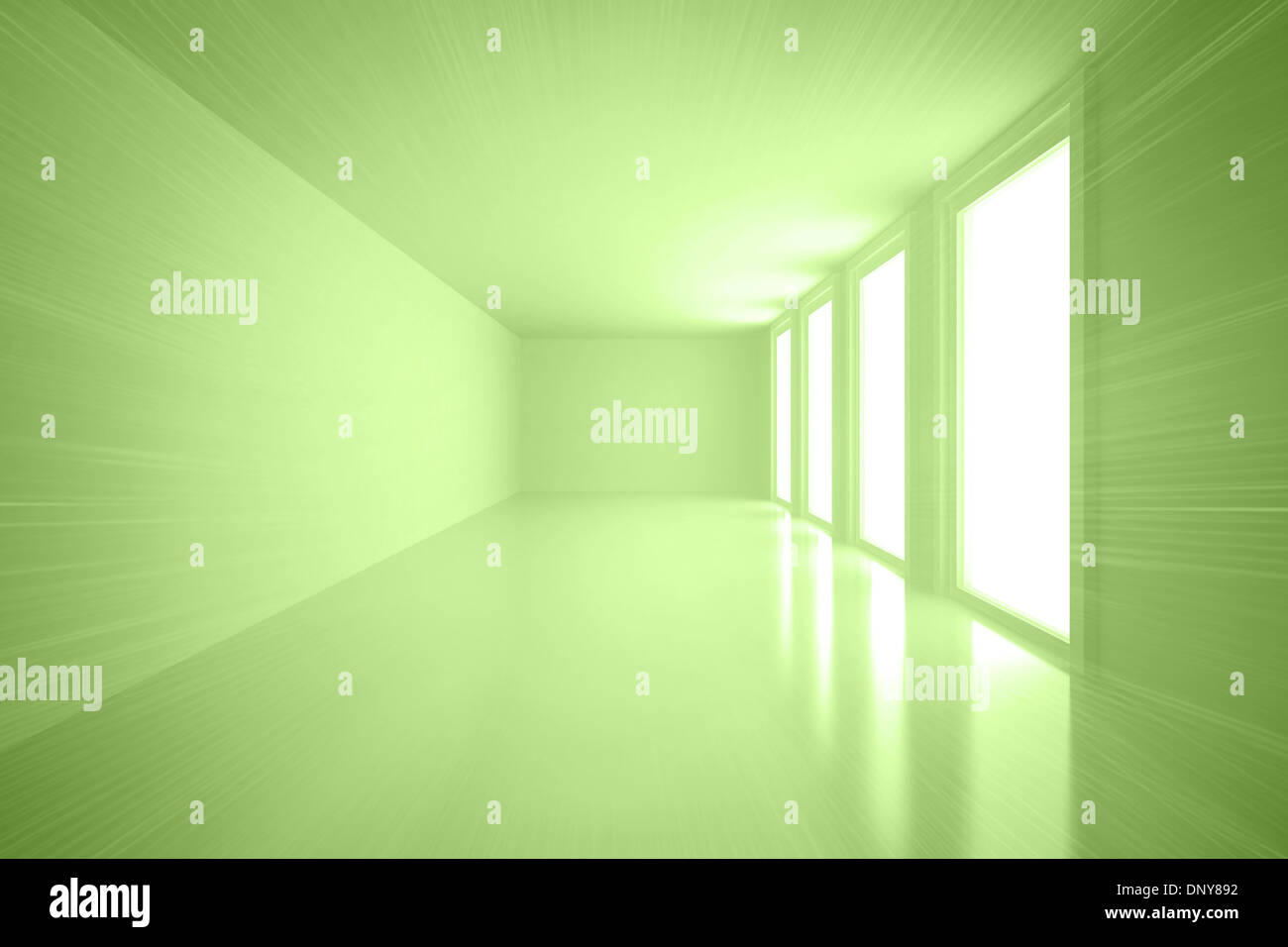 Bright green room with windows Stock Photo