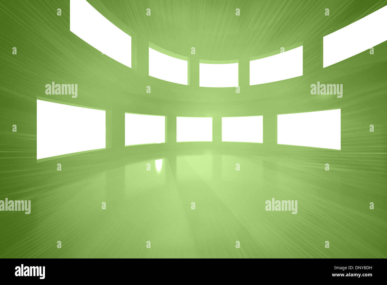 Bright green room with windows Stock Photo