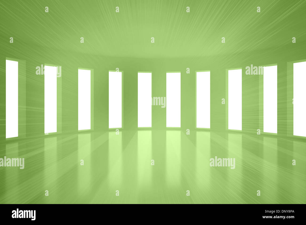 Bright green room with windows Stock Photo
