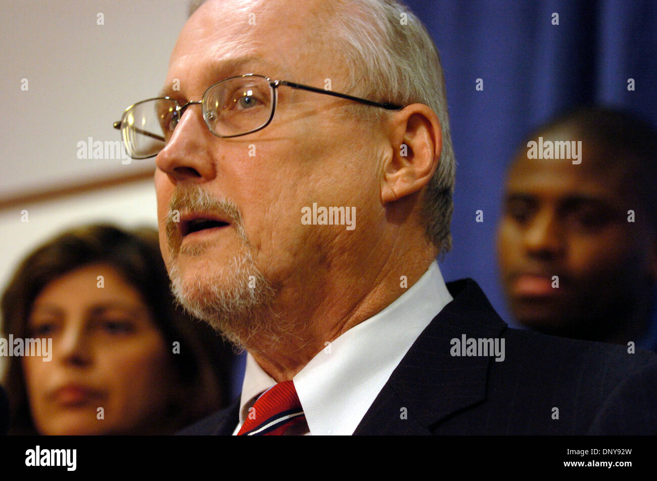 Jan 18, 2006; Manhattan, New York, USA; JOHN B. MATTINGLY, Commissioner of the Administration for Children's Services (ACS) announces in a press conference disciplinary actions against six ACS employees who were working on the investigation into the abuse case of 7 yr. old Nixzmary Brown, who was found beaten to death on January 11, 2006. Nizmary Brown's parents have been indicted  Stock Photo