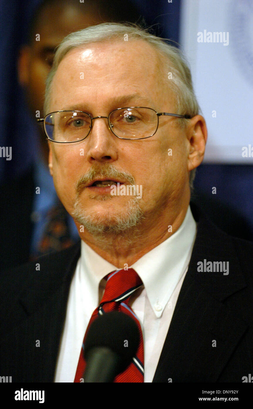 Jan 18, 2006; Manhattan, New York, USA; JOHN B. MATTINGLY, Commissioner of the Administration for Children's Services (ACS) announces in a press conference disciplinary actions against six ACS employees who were working on the investigation into the abuse case of 7 yr. old Nixzmary Brown, who was found beaten to death on January 11, 2006. Nizmary Brown's parents have been indicted  Stock Photo