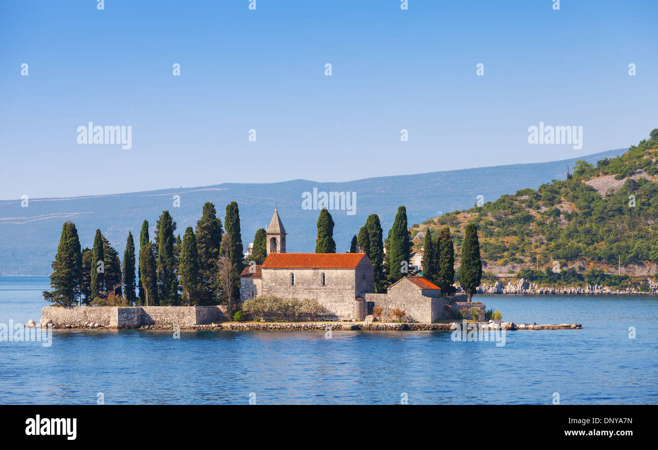 Montenegro, Bay of Kotor, island with Monastery Stock Photo