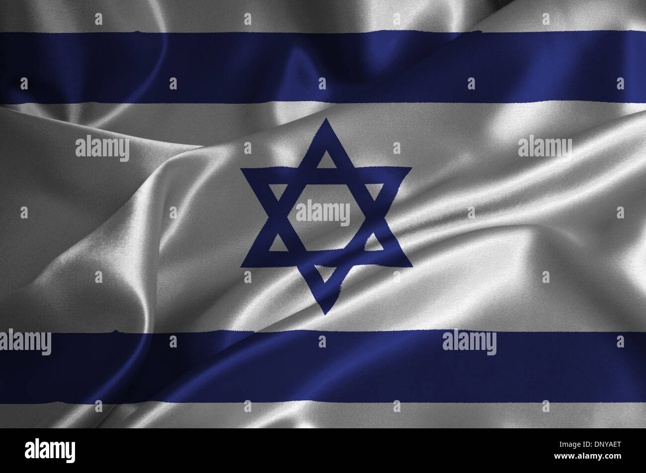 Israel flag on satin texture. Stock Photo