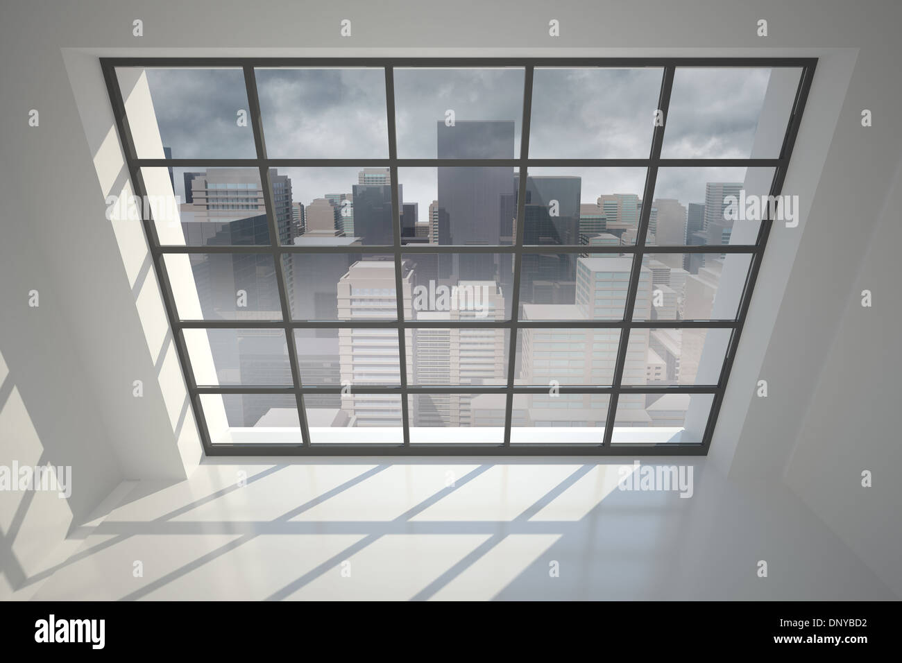 Cityscape seen through window Stock Photo - Alamy