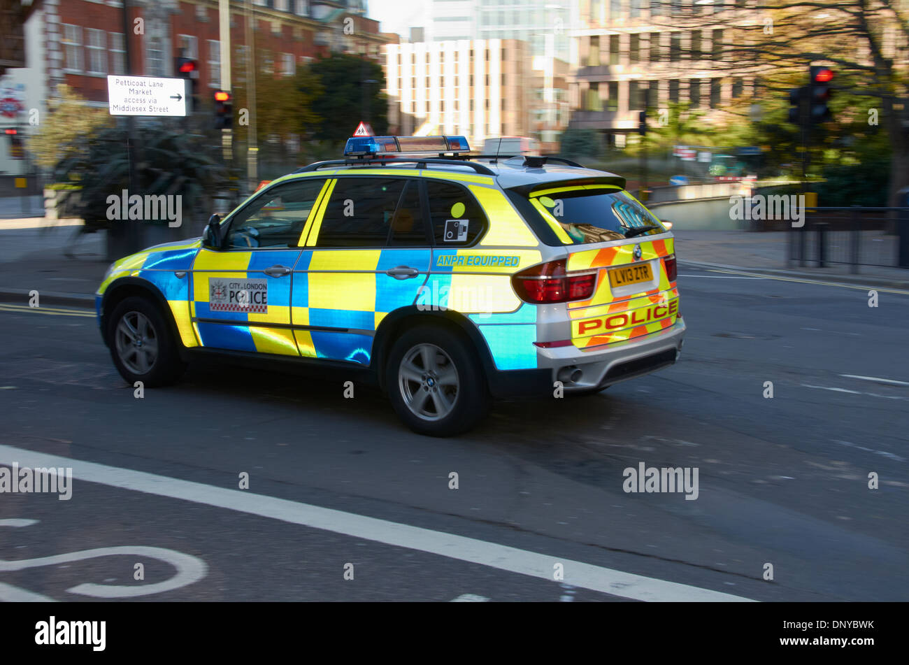 Police car in the city of London, England. Stock Photo