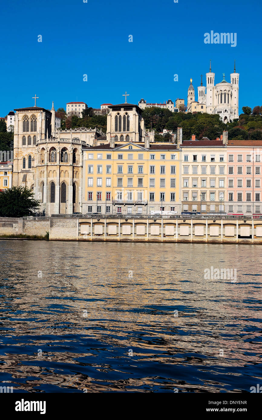 Famous view of Lyon with Saone river, France Stock Photo