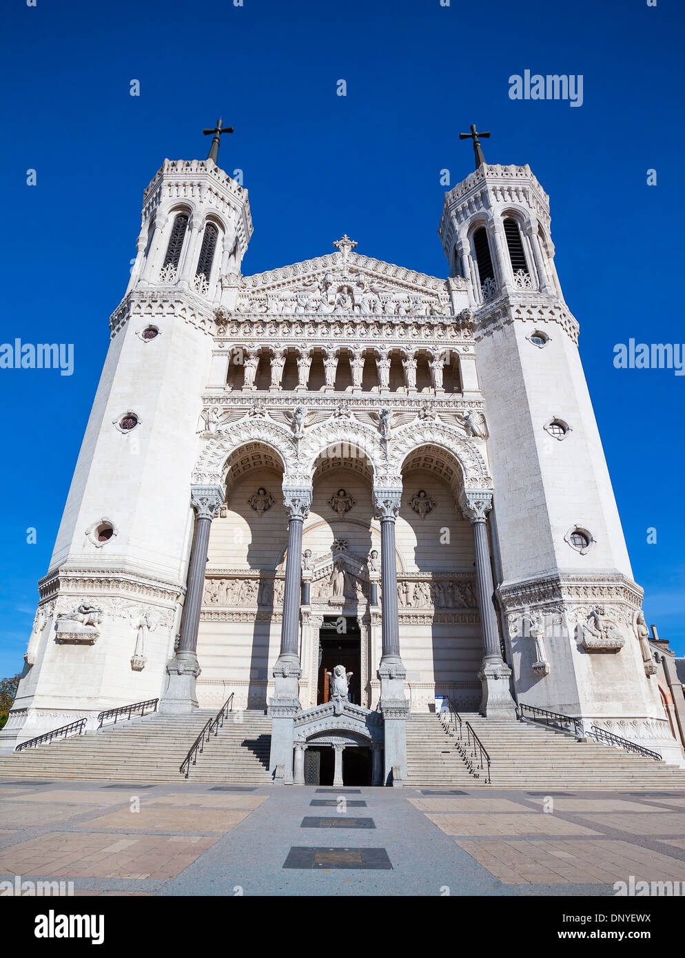 Vertical view of Notre Dame de Fourviere basilica, Lyon, France Stock Photo