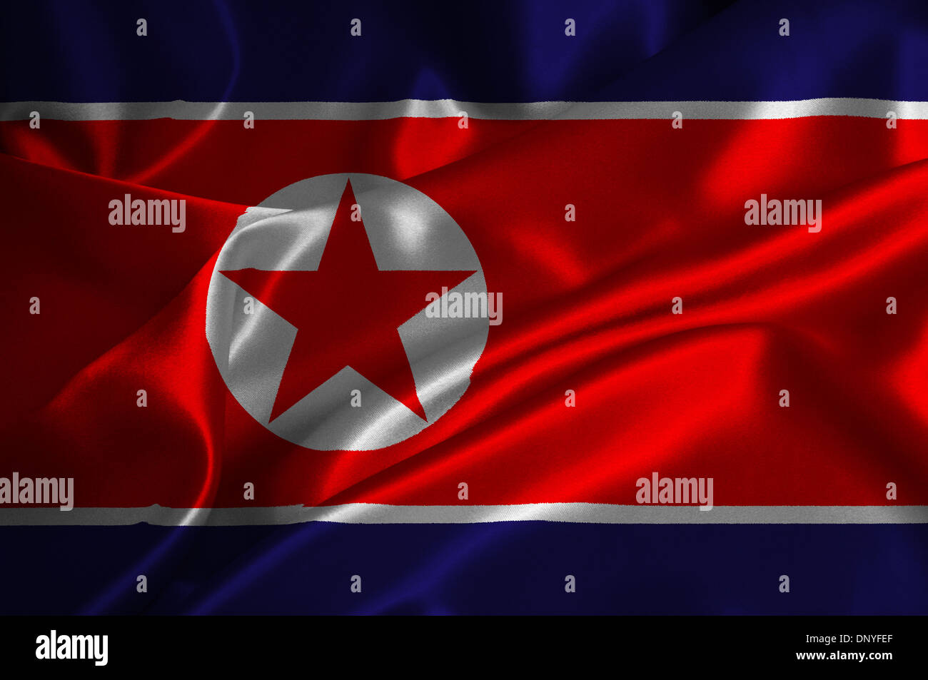 North Korea flag on satin texture. Stock Photo