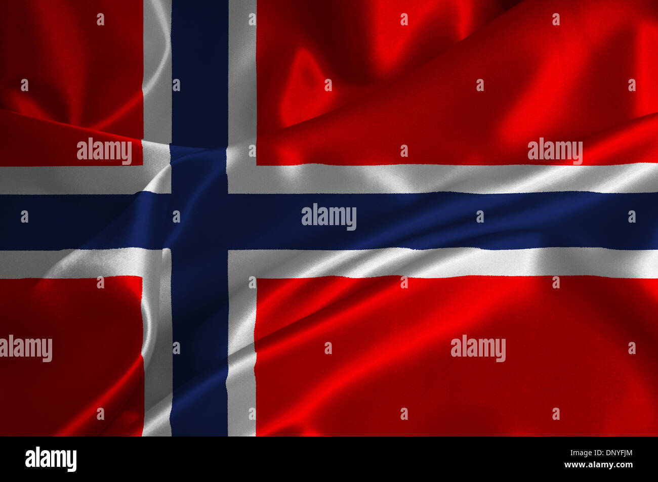Norway flag on satin texture. Stock Photo