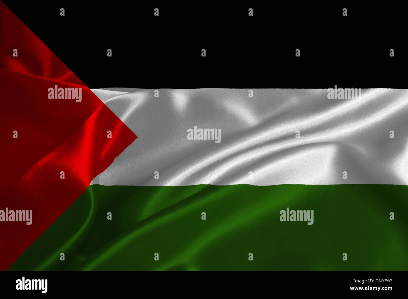 Palestine flag on satin texture. Stock Photo