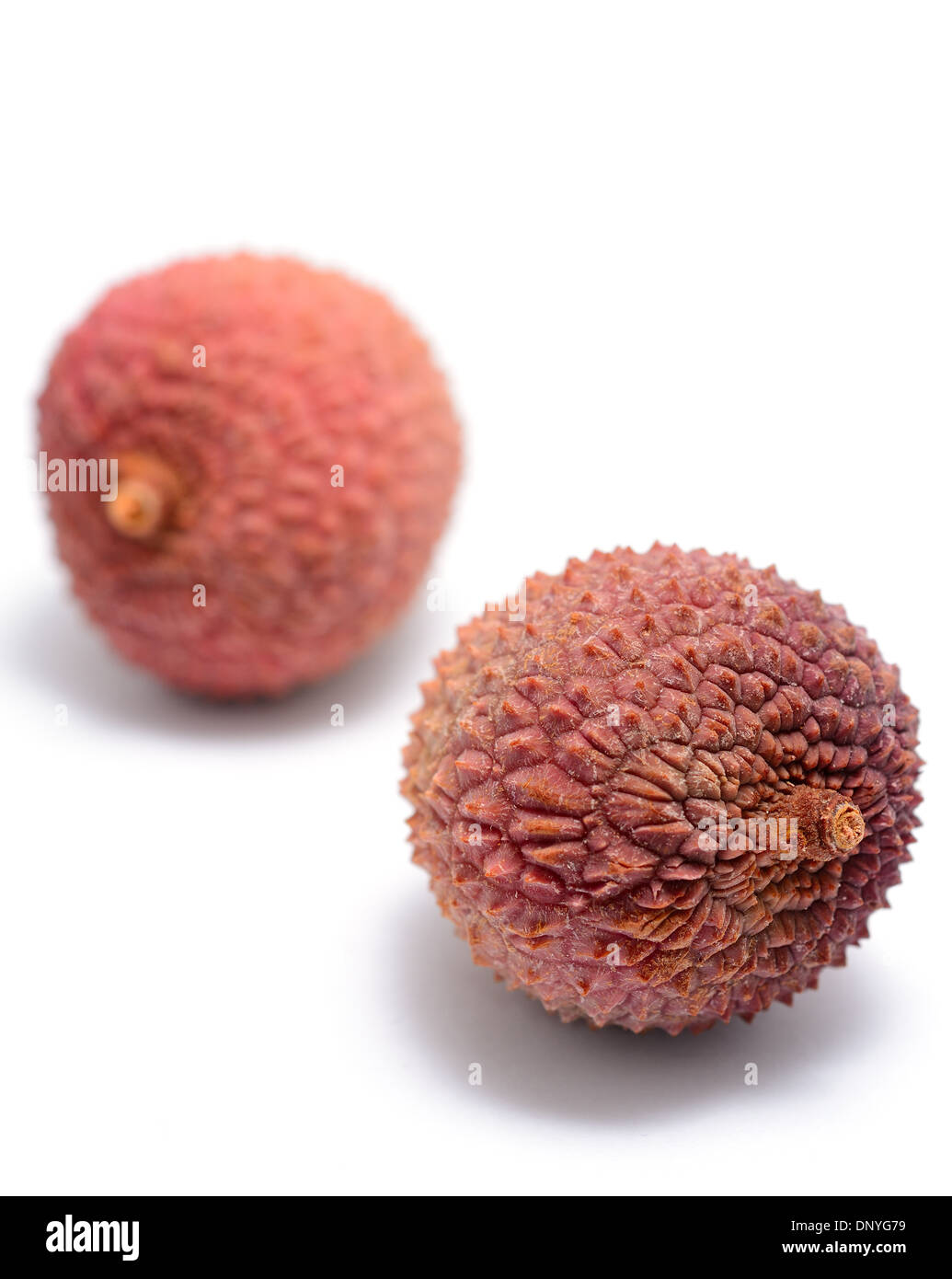 Litchi (Litchi chinensis) placed on the white background. Stock Photo