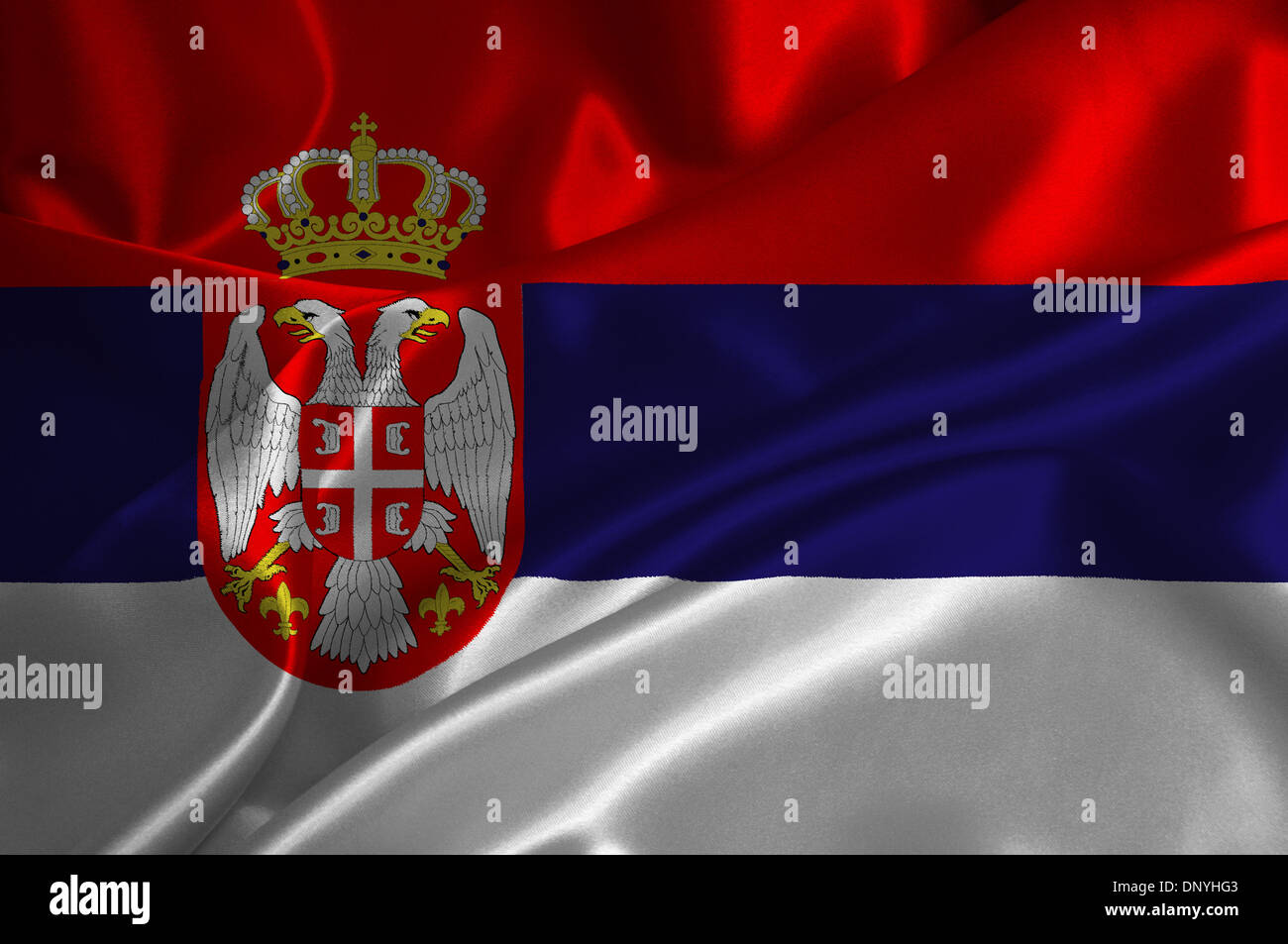 Serbia flag on satin texture. Stock Photo