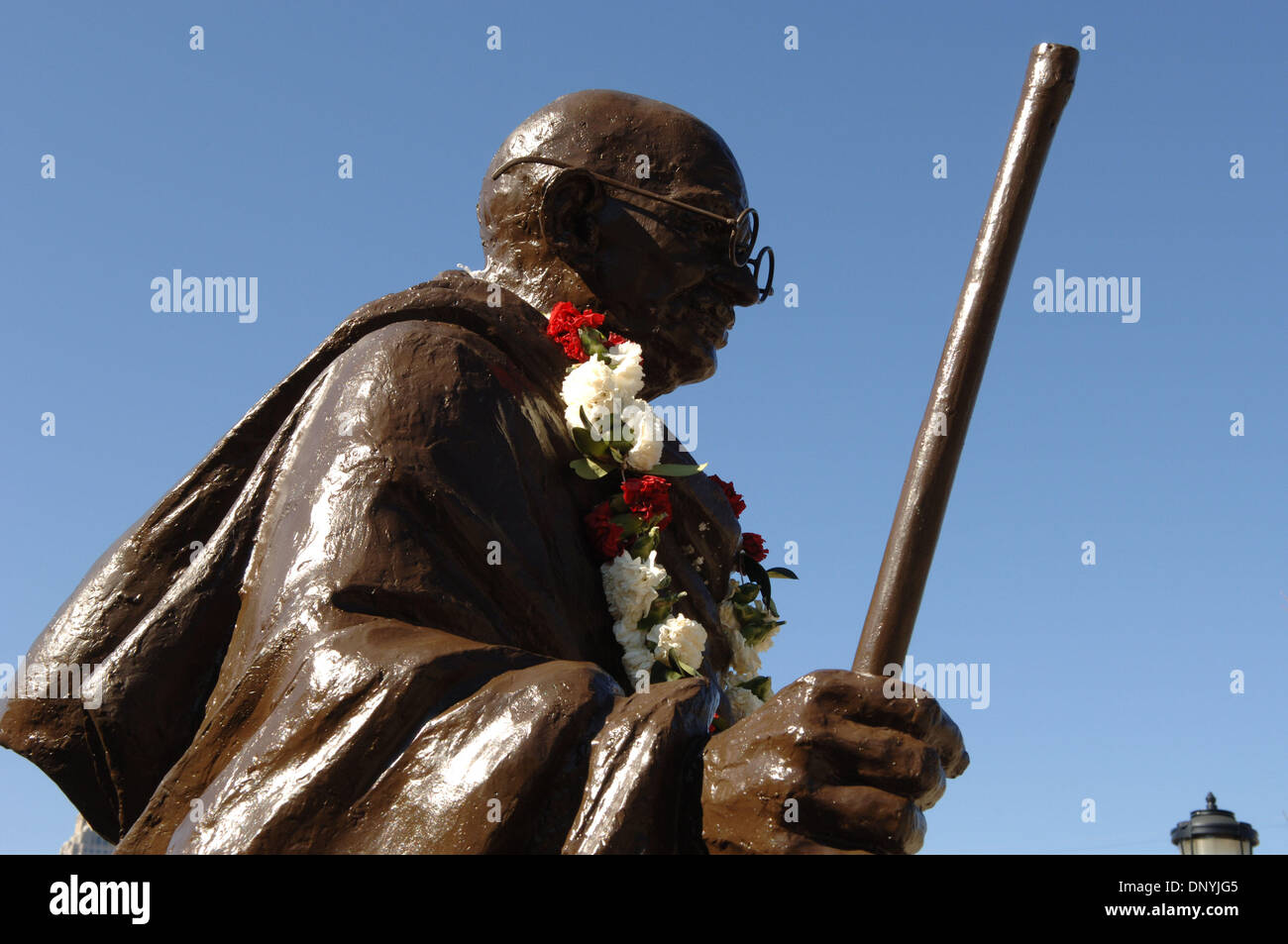 Jan 31, 2006; Atlanta, GA, USA; Flowers on Ghandi statue at King Center, Atlanta, to honor Coretta Scott King on Jan. 31, 2006. Coretta Scott King died on Jan. 30 in her sleep at a Mexican rehabilitation center where she was undergoing holistic therapy for a stroke. Mandatory Credit: Photo by Robin Nelson/ZUMA Press. (©) Copyright 2006 by Robin Nelson Stock Photo