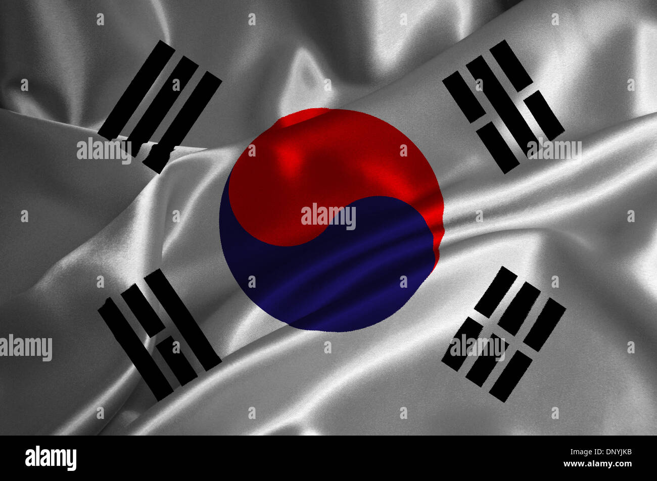 South Korea flag on satin texture. Stock Photo