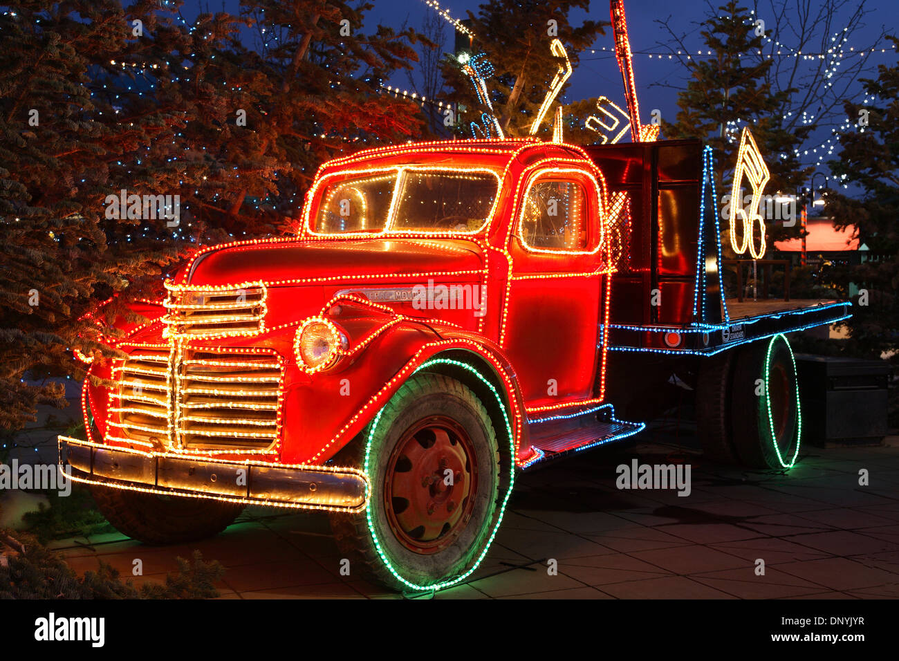 Truck decorated with Christmas lights, River of Lights, Albuquerque Biological Park, Albuquerque, New Mexico USA Stock Photo