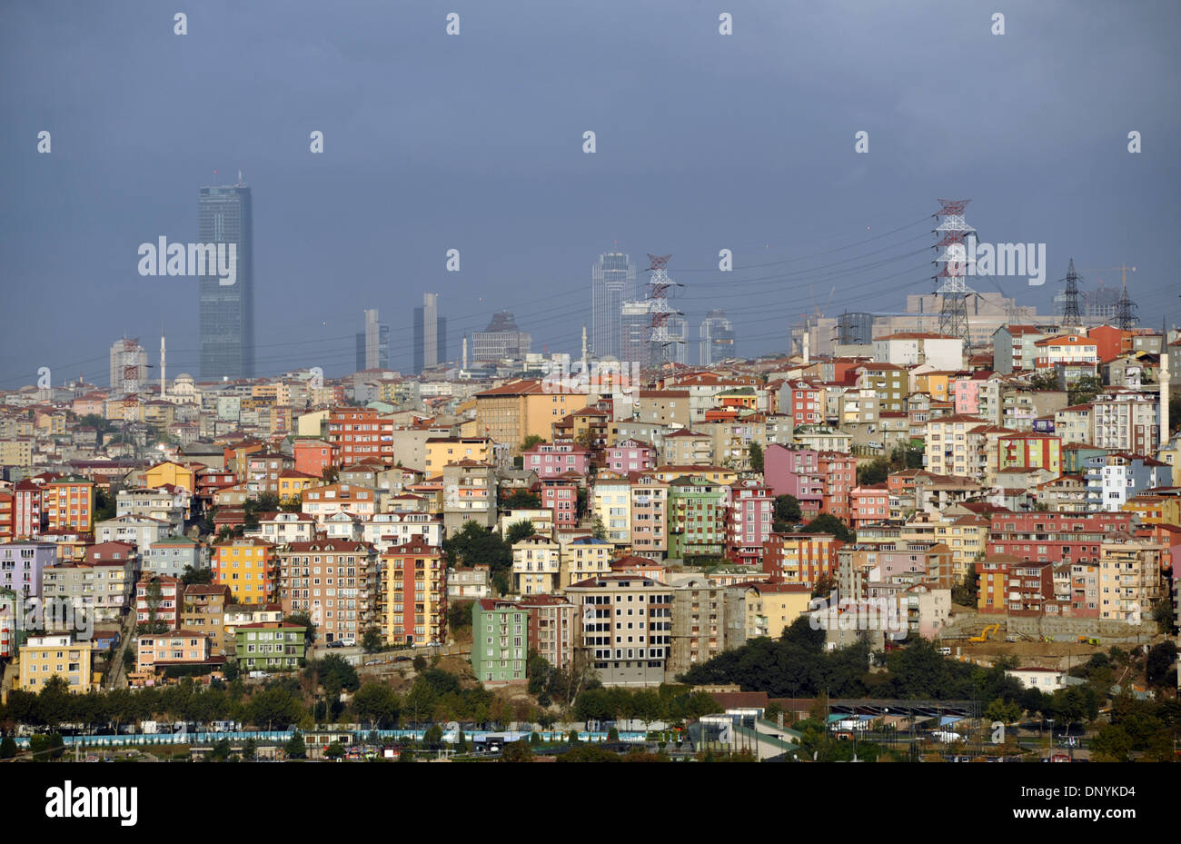 Modern Istanbul skyline, from Pierre Loti, across the Golden Horn. Stock Photo
