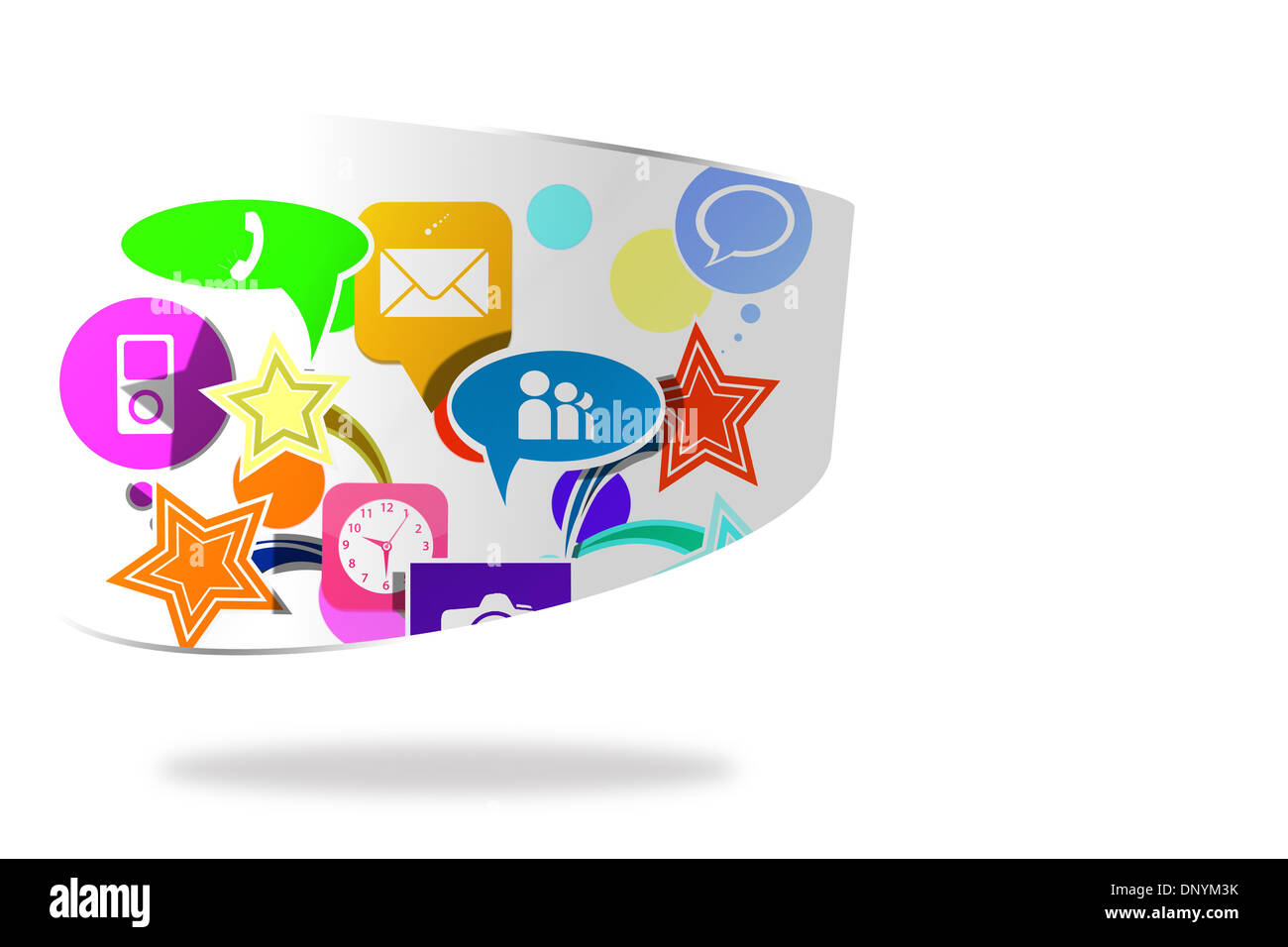 Colourful apps on abstract screen against bright green room with ...