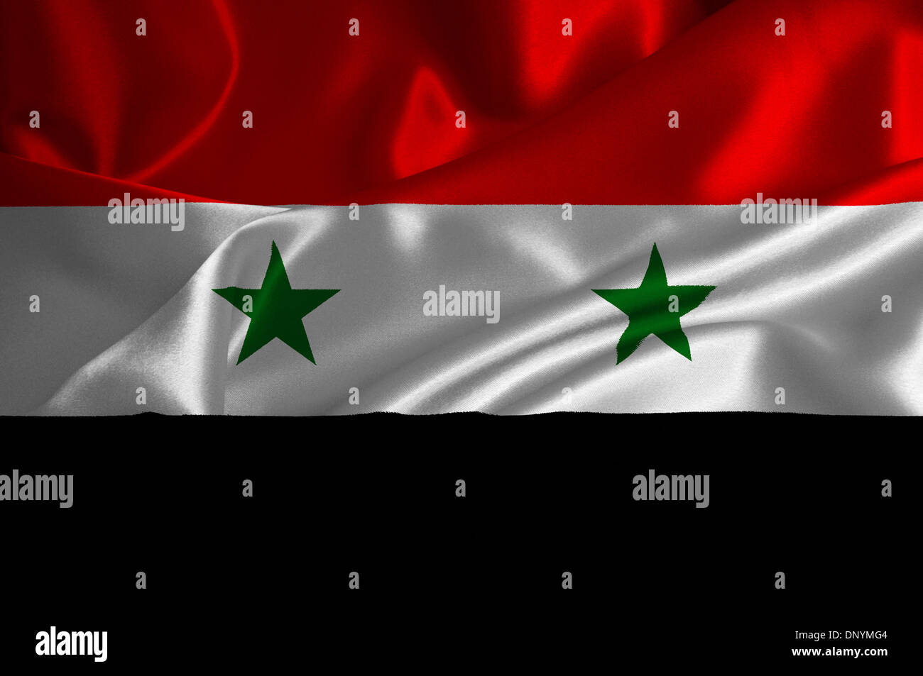 Syria flag on satin texture. Stock Photo