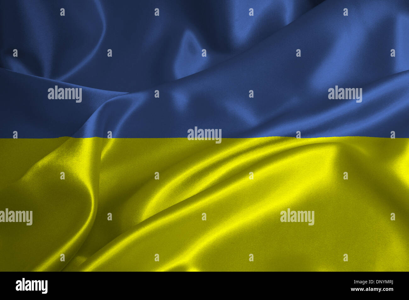 Ukraine flag on satin texture. Stock Photo