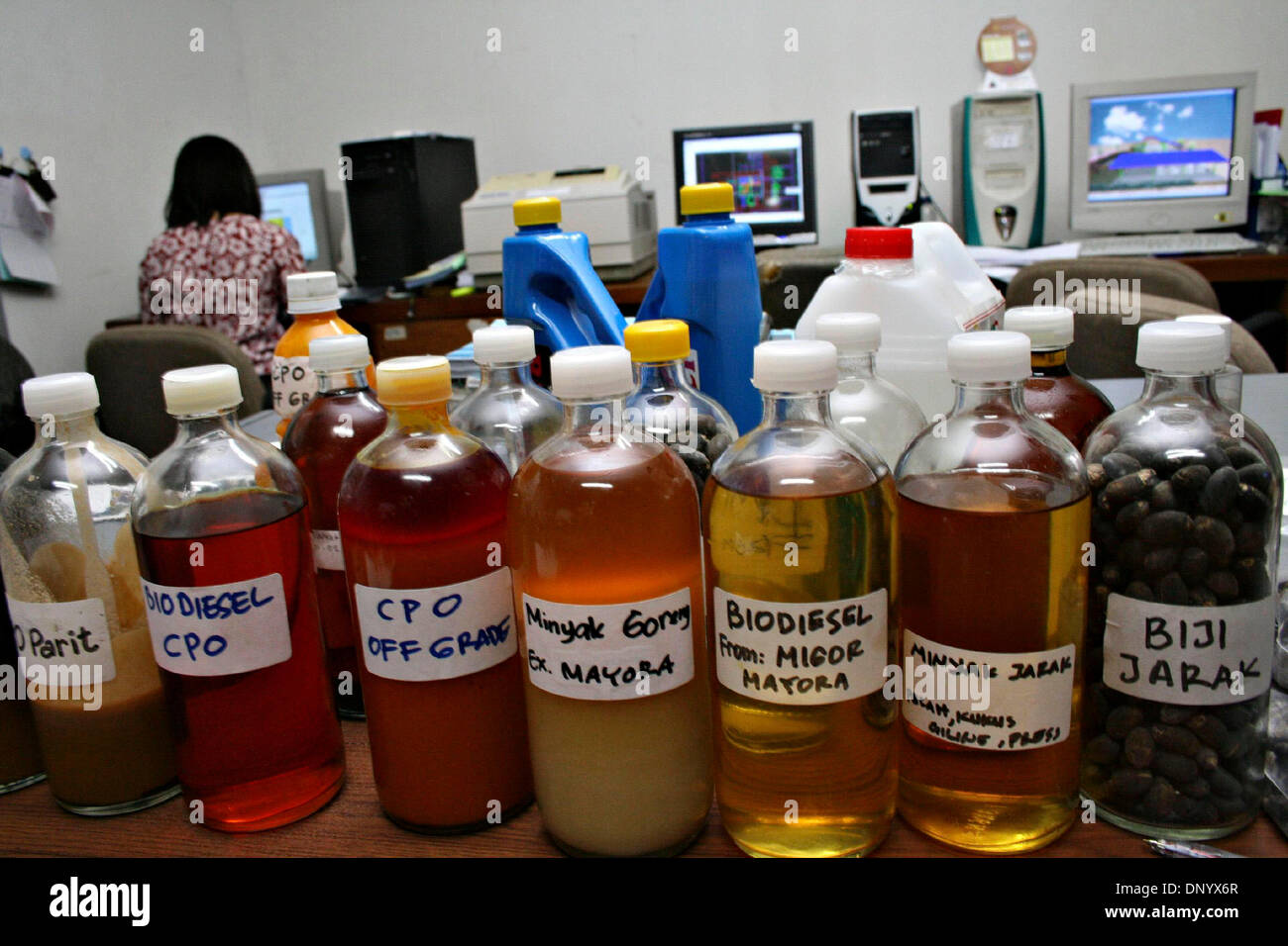Feb 14 2006 Jakarta Indonesia An Array Of Bottles Containing Oil Samples From Various Kinds Of Raw Material Are Displayed At A Laboratory Belonging To The Bppt The State Agency For The<script async src=