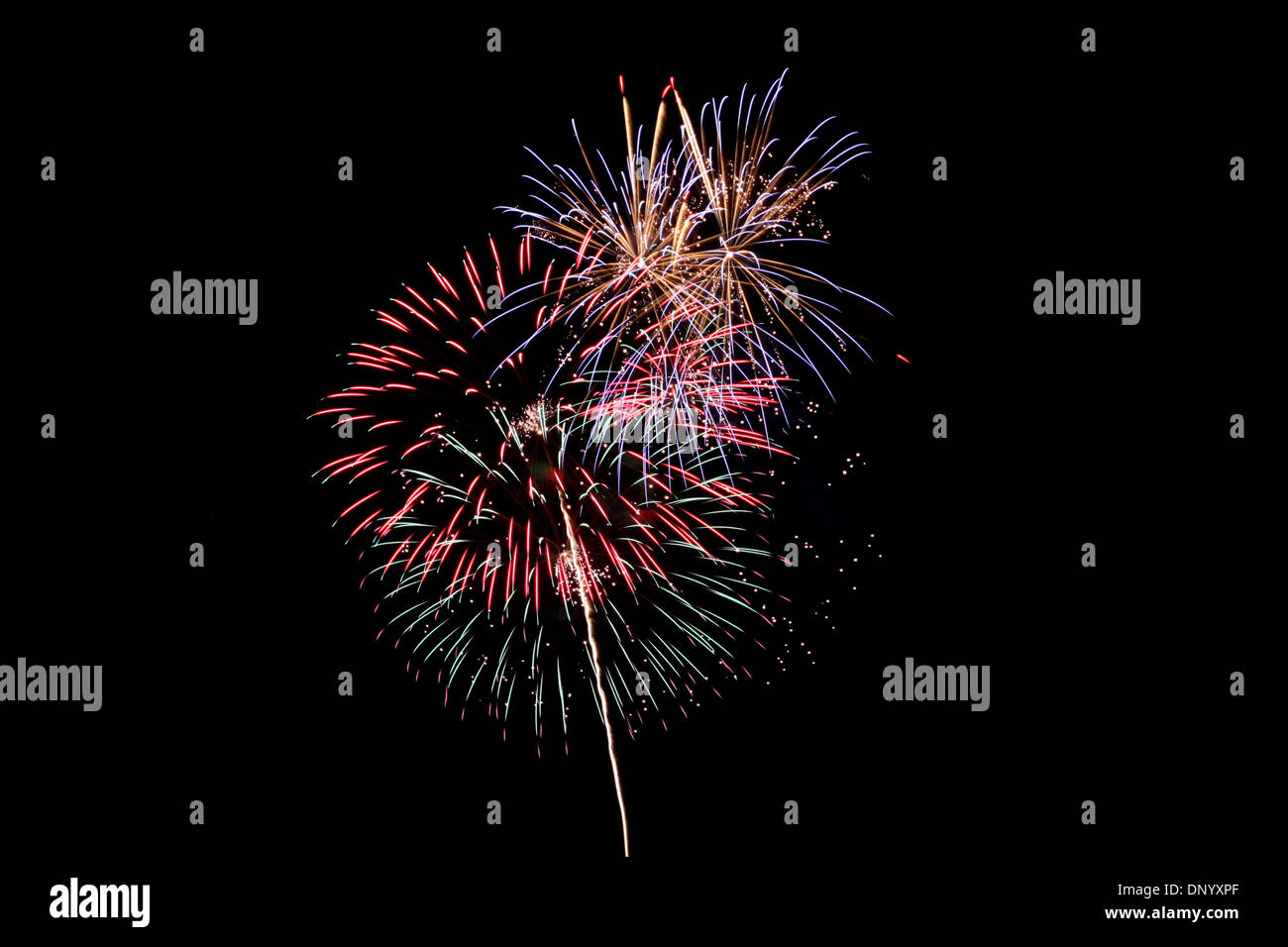 Variety of colors Fireworks or firecracker in the darkness. Stock Photo