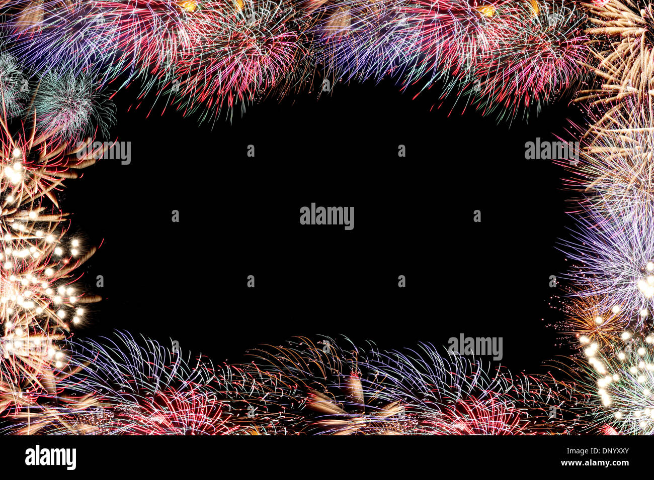 Variety of colors Mix Fireworks or firecracker make to frame in the darkness. Stock Photo