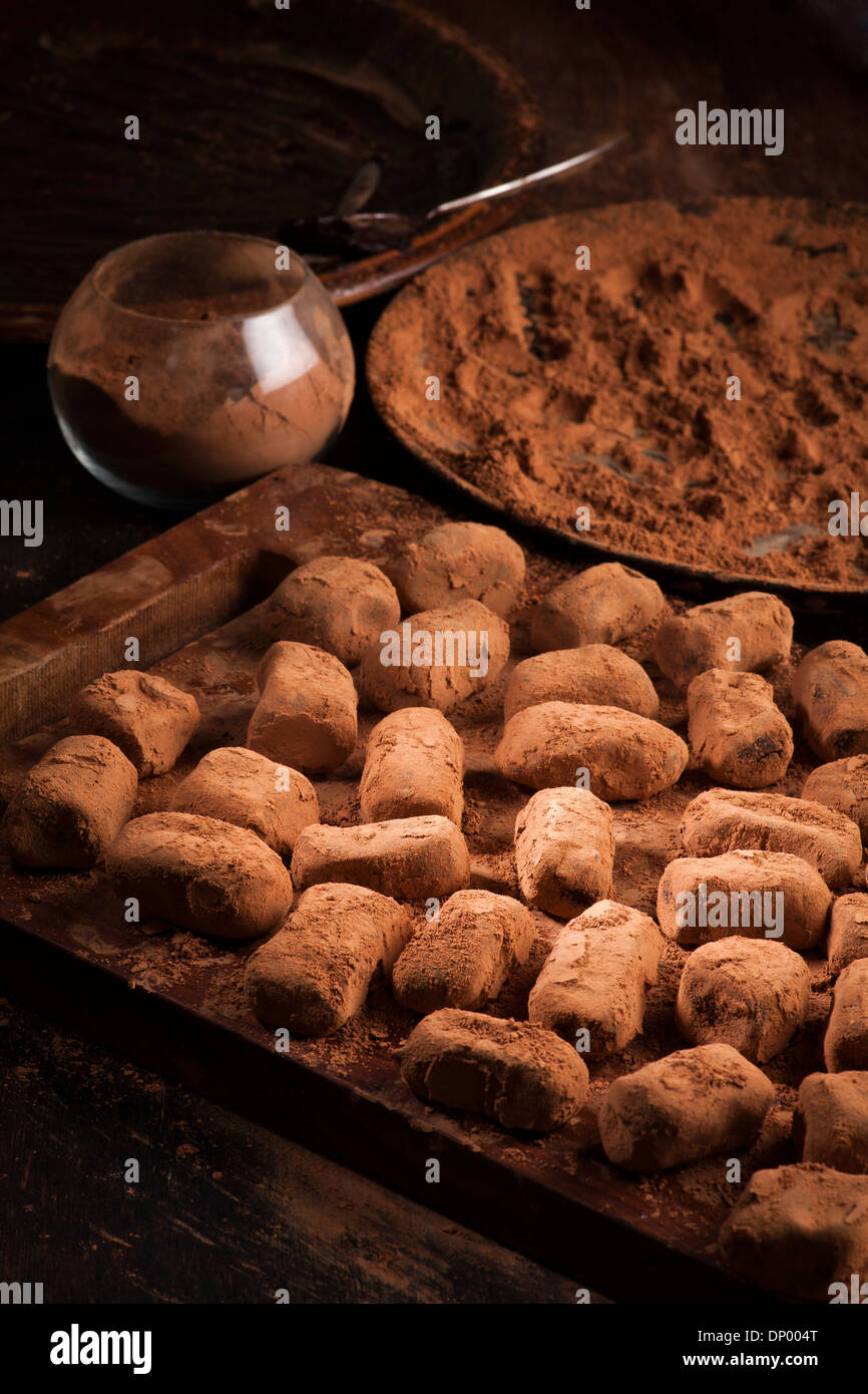 chocolate truffles in cocoa powder Stock Photo