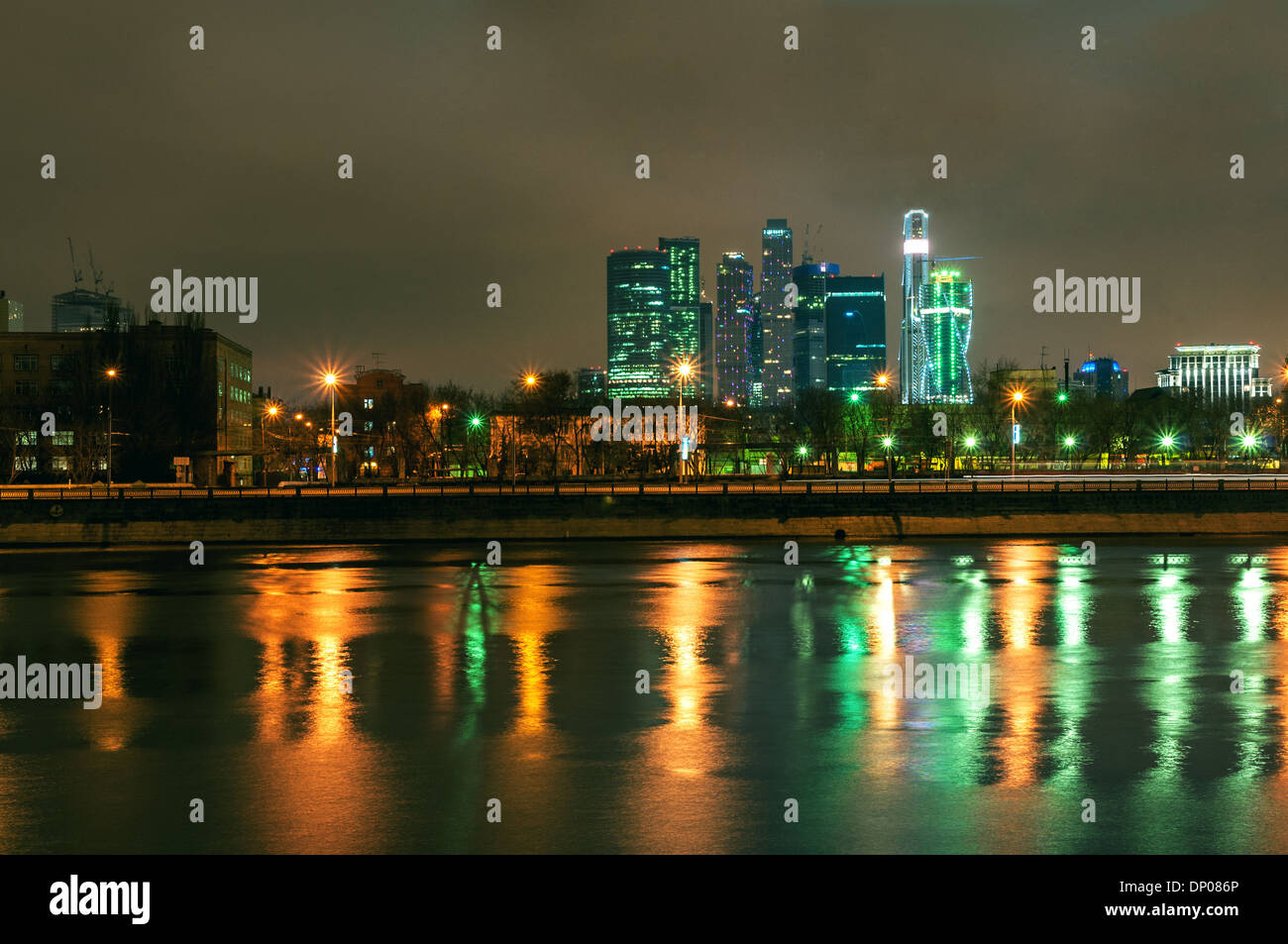Moscow International Business Center -Moscow city scyscapers cityscape at night Stock Photo