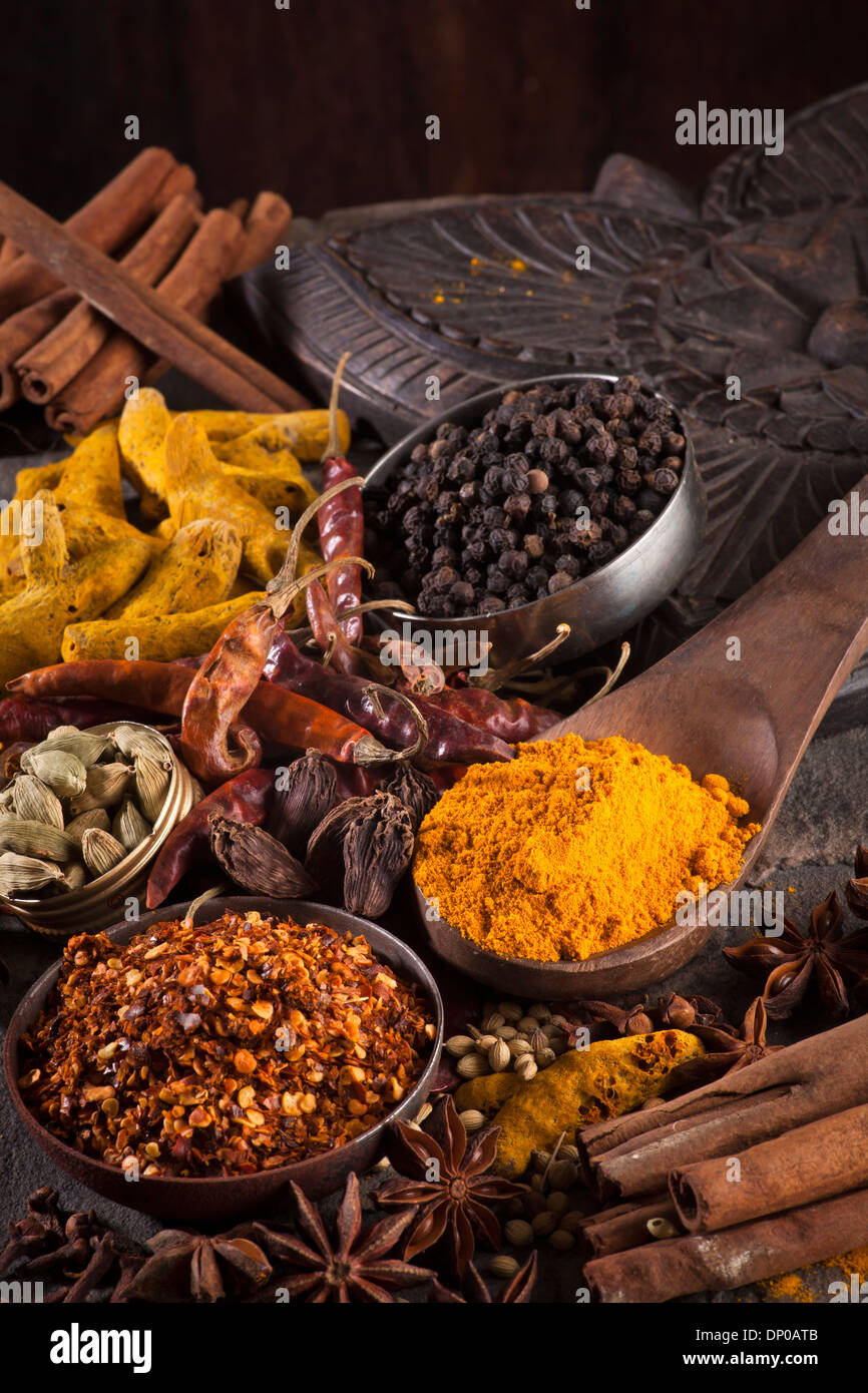 Indian spices/ Chili Flakes, Turmeric, Chili , Cardamom, Star Anise