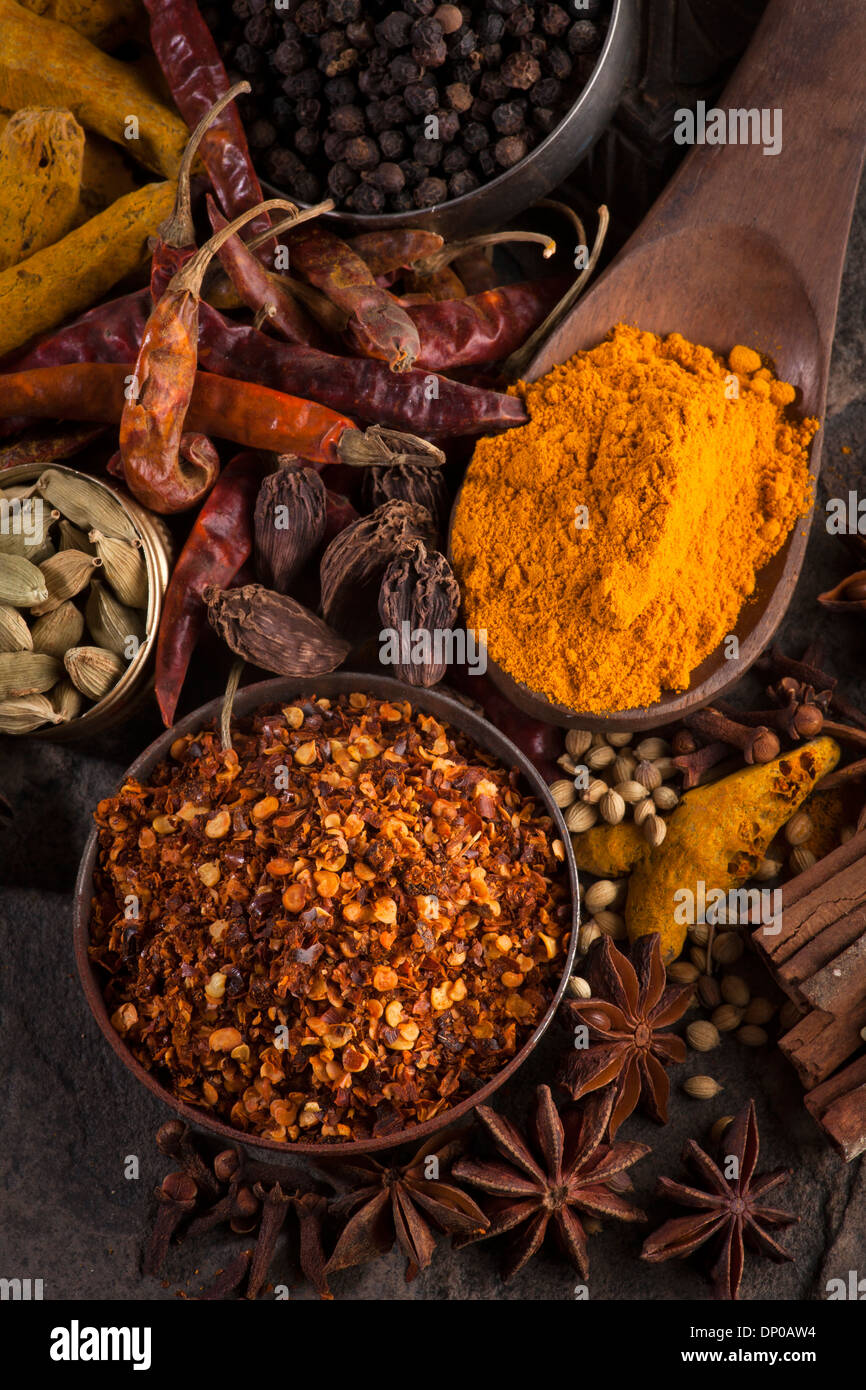 Indian spices/ Chili Flakes, Turmeric, Chili , Cardamom, Star Anise