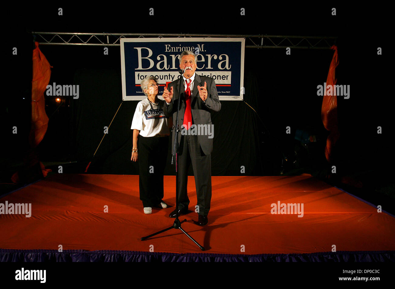 Mar 07, 2006; San Antonio, TX, USA; Texas Primary Elections 2006: With his wife, Leticia, at his side, County commissioner, Pct. 2 candidate Enrique Barrera gives a concession speach Tuesday, March 7, 2006 at his campaign headquarters. Barrera lost his bid to incumbent Paul Elizondo. Mandatory Credit: Photo by BM Sobhani/San Antonio Express-News/ZUMA Press. (©) Copyright 2006 by Sa Stock Photo
