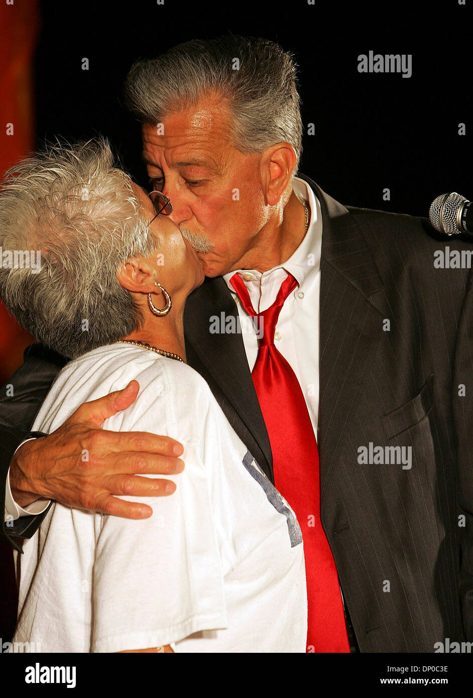 Mar 07, 2006; San Antonio, TX, USA; Texas Primary Elections 2006: County commissioner, Pct. 2 candidate Enrique Barrera kisses his wife, Leticia, as he gives a concession speach Tuesday, March 7, 2006 at his campaign headquarters. Barrera lost his bid to incumbent Paul Elizondo.  Mandatory Credit: Photo by BM Sobhani/San Antonio Express-News/ZUMA Press. (©) Copyright 2006 by San An Stock Photo