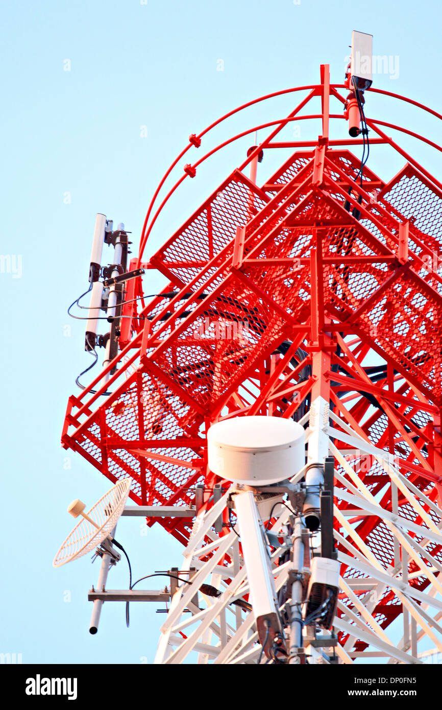 Equipment Phone antenna on blue sky Stock Photo Alamy