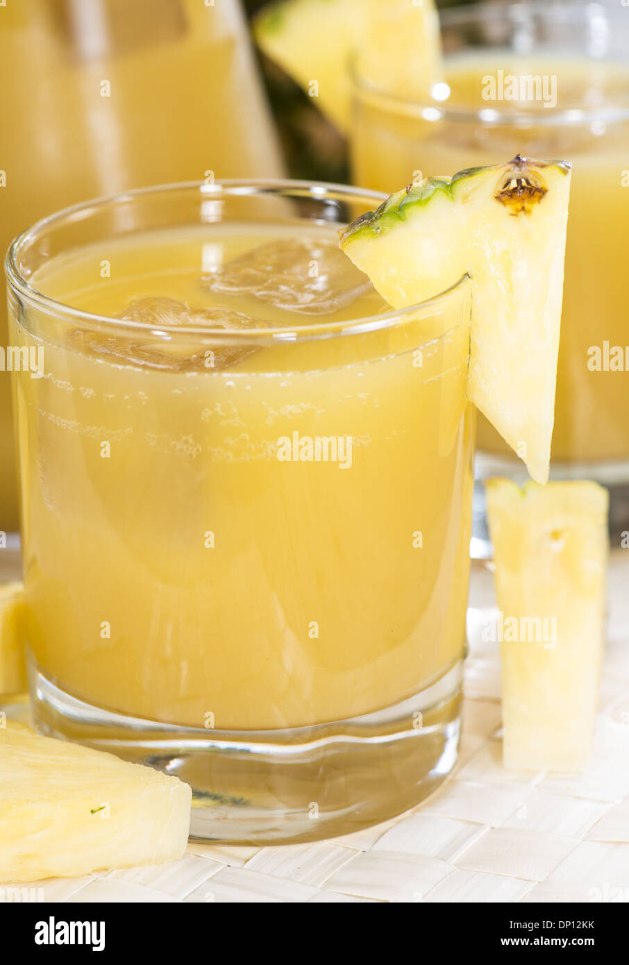 Glass with Pineapple Juice and Ice Cubes Stock Photo Alamy