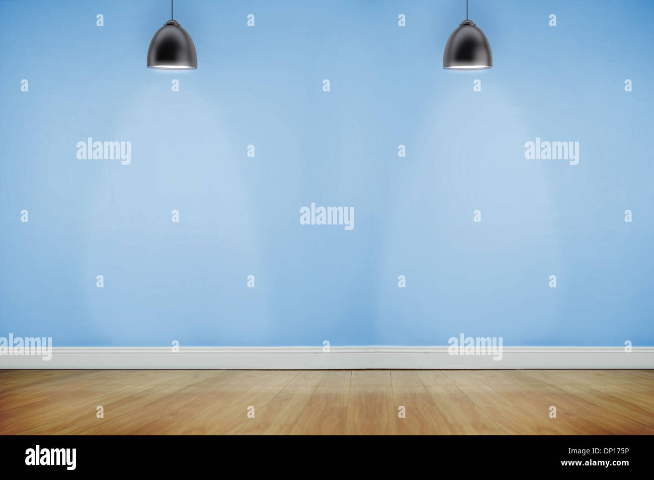 Room with wooden floor lighted with spotlights Stock Photo