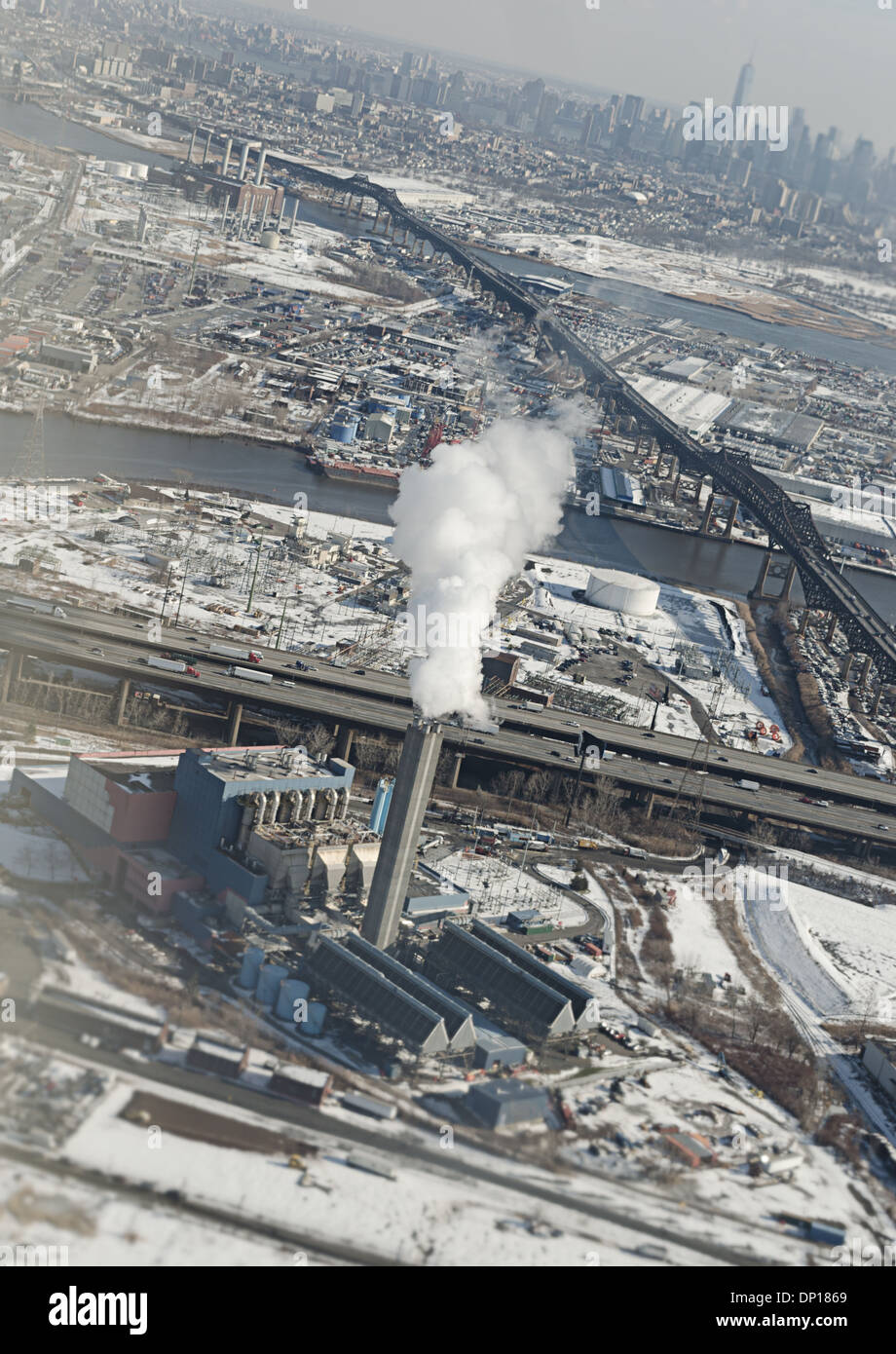 Industrial district in New Jersey. New York City can be seen in the