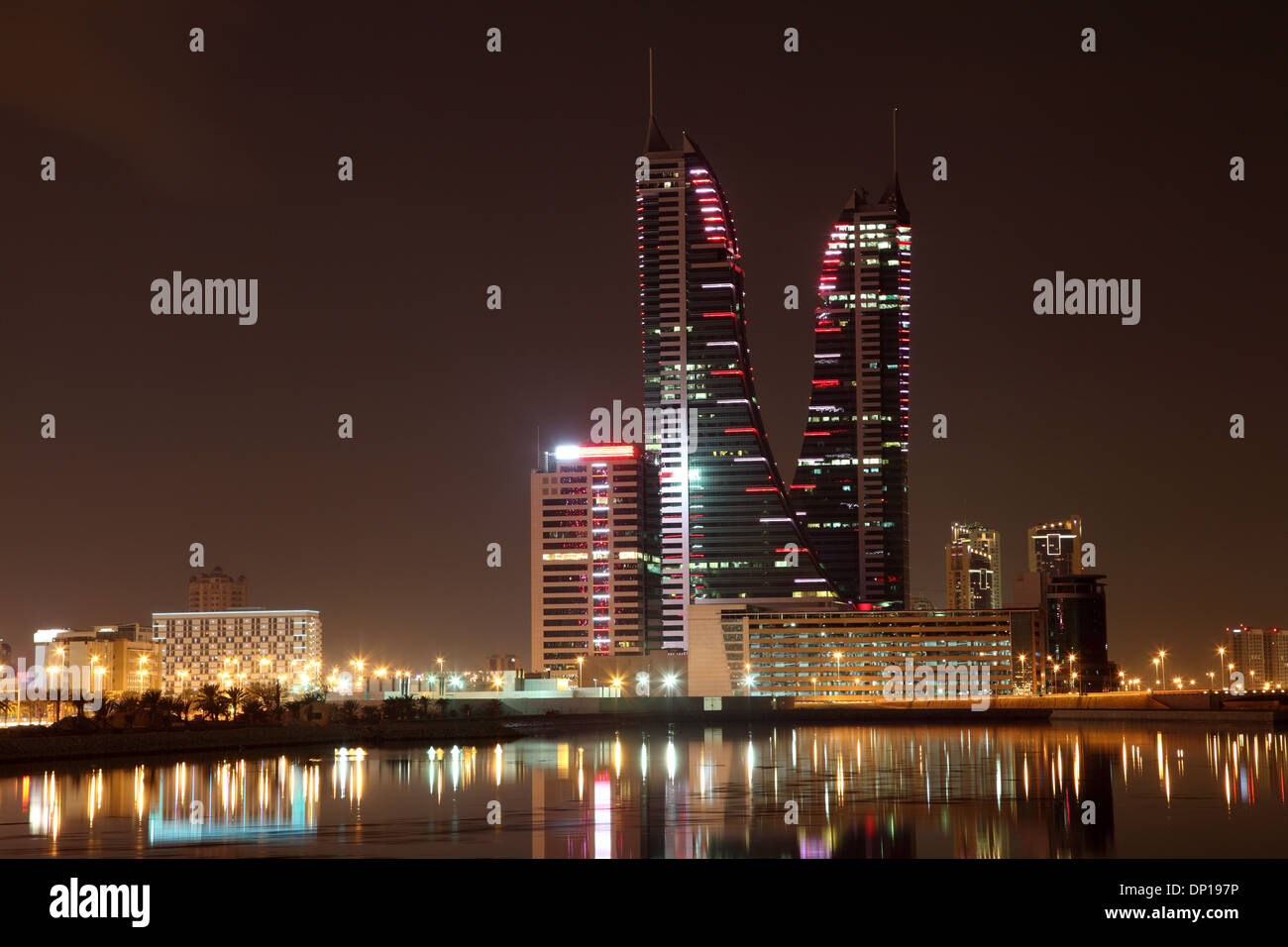 Skyline of Manama at night. Bahrain, Middle East Stock Photo