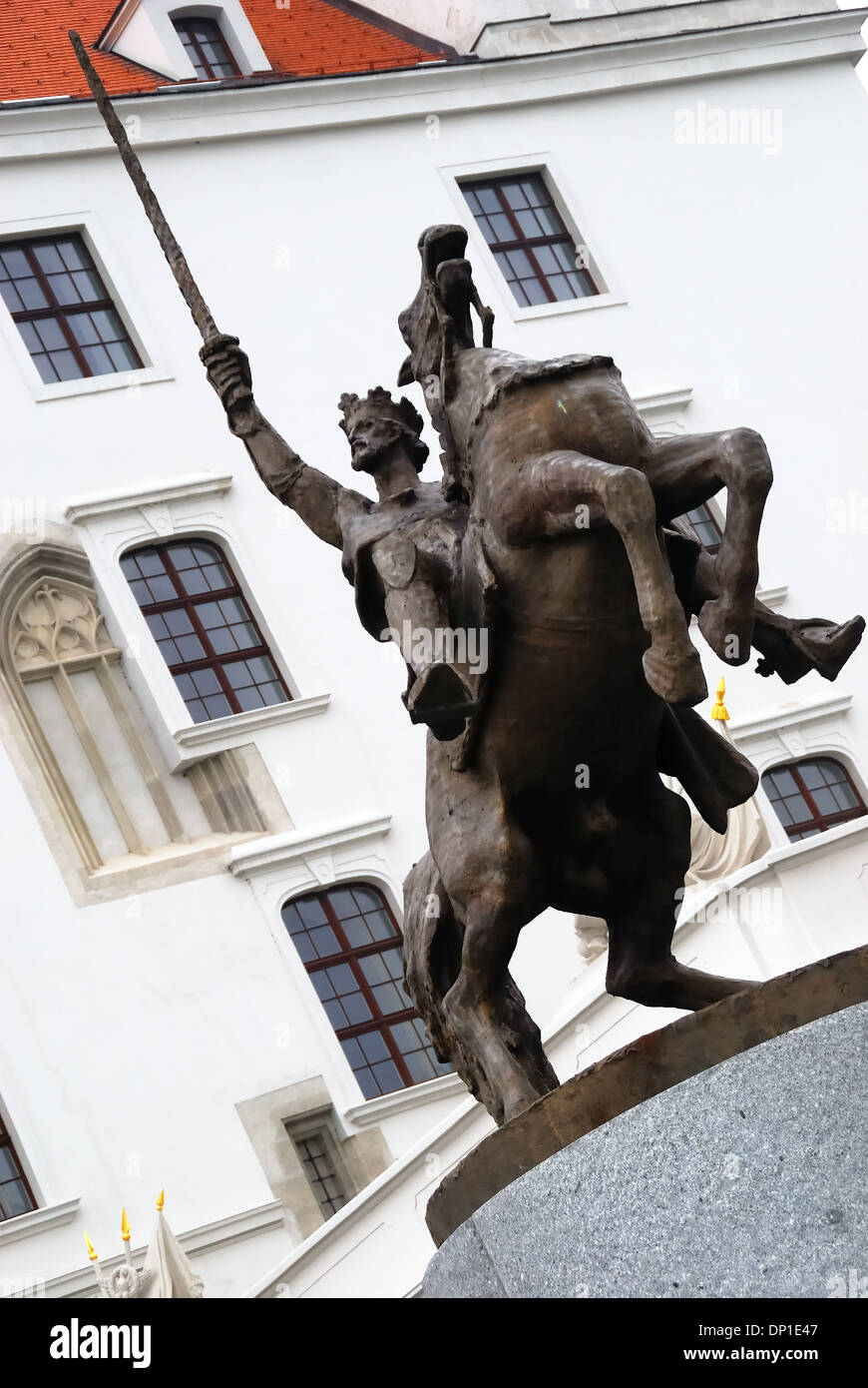 Bratislava, Slovakia. The castle and the equestrian statue of Svatopluk