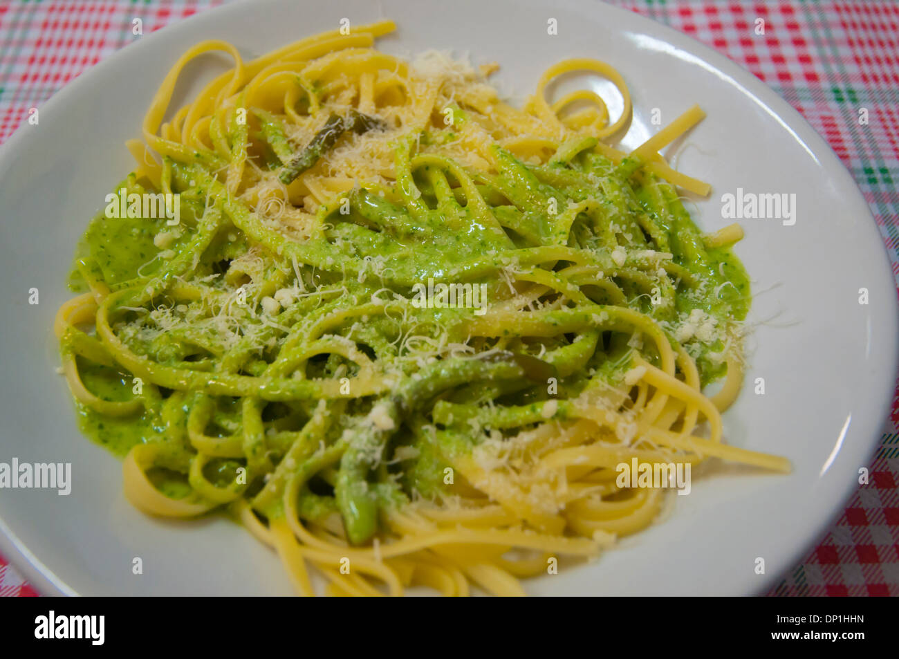 Spaghetti with Pesto alla Genovese sauce Genoa Liguria region Italy