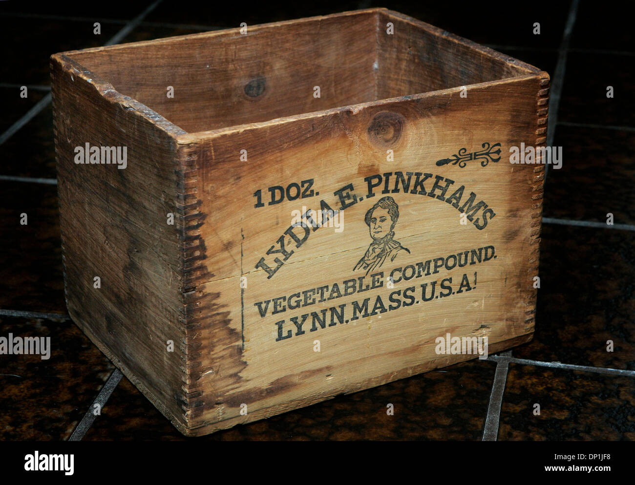 May 02, 2006; Poway, CA, USA; CECIL MUNSEY has an entire bathroom devoted  to Lydia Pinkham, a 19th century medicine maker. The wooden box dates back  to the 1890's which housed Lydia
