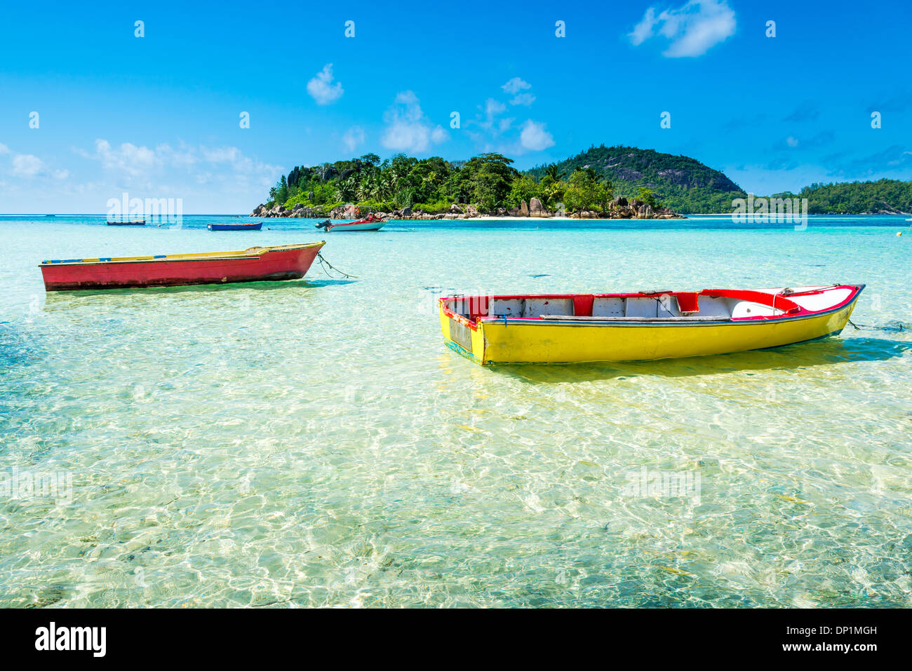 tropical beach with a boat Stock Photo