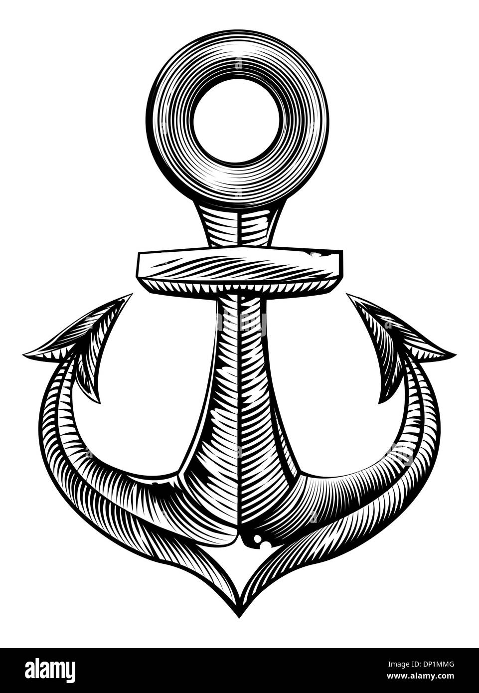 Vintage style anchor illustration in a woodblock or woodcut style Stock Photo