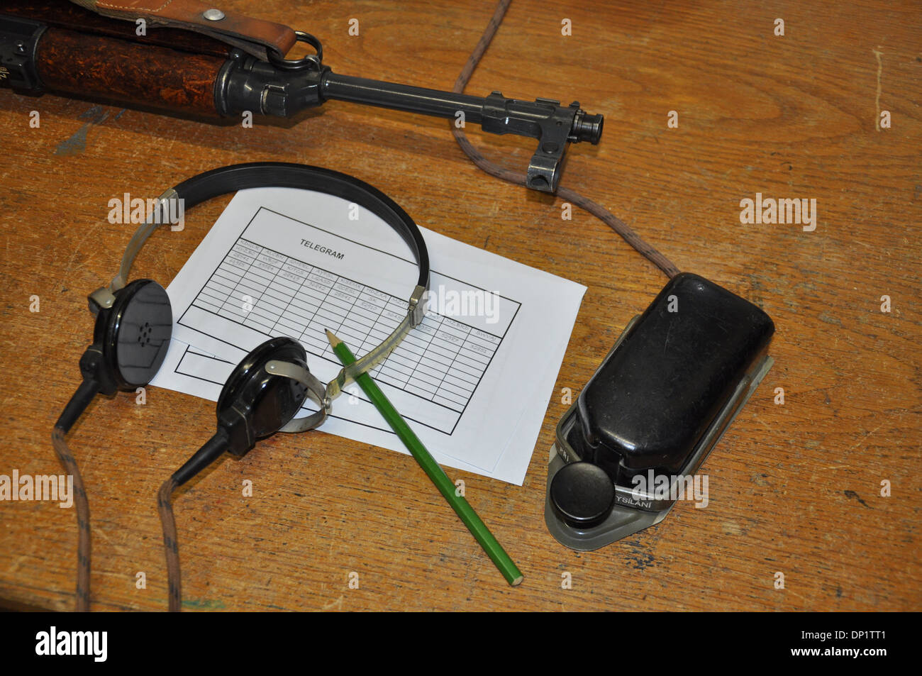 Telegraph transmitter with a gun Stock Photo