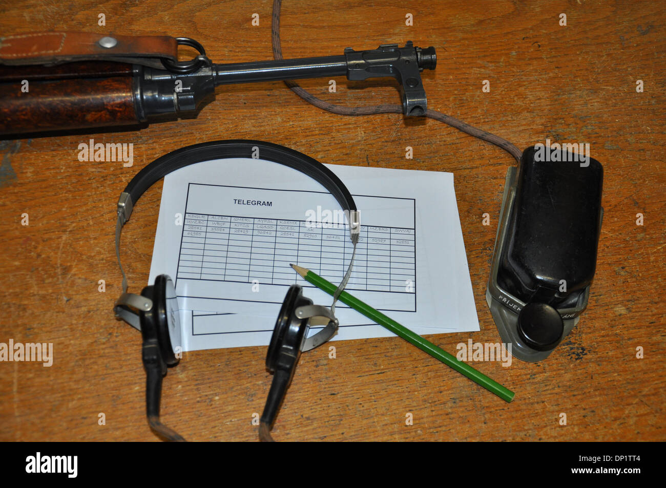 Telegraph transmitter with a gun Stock Photo