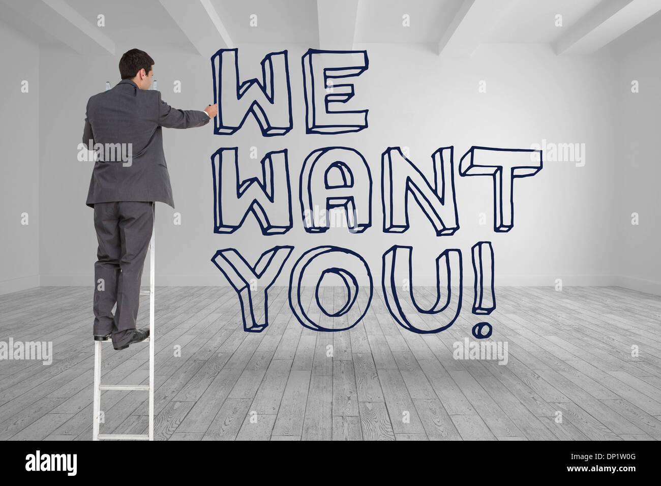 Composite image of businessman standing on ladder Stock Photo - Alamy