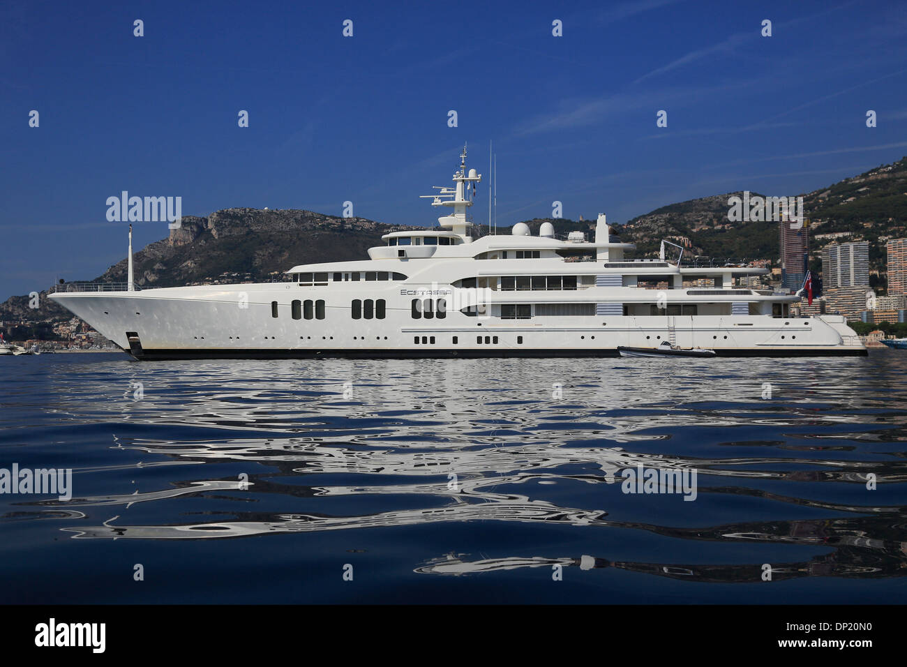 Motor yacht, Ecstasea, built by Feadship, at anchor, Monaco Stock Photo