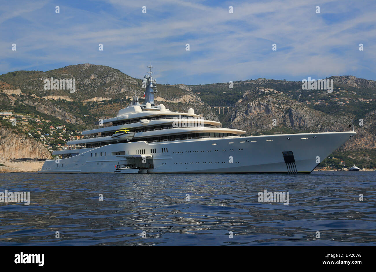 Motor yacht, Eclipse, built by Blohm and Voss, at Cap Ferrat, Côte d’Azur, Provence-Alpes-Côte d’Azur, France Stock Photo