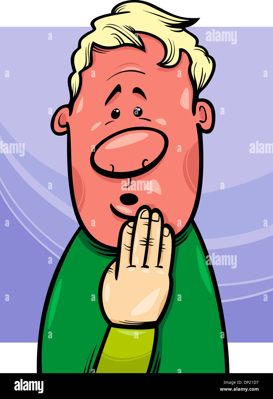 Cartoon Concept Illustration of Shy or Ashamed Blushing Guy Stock Photo